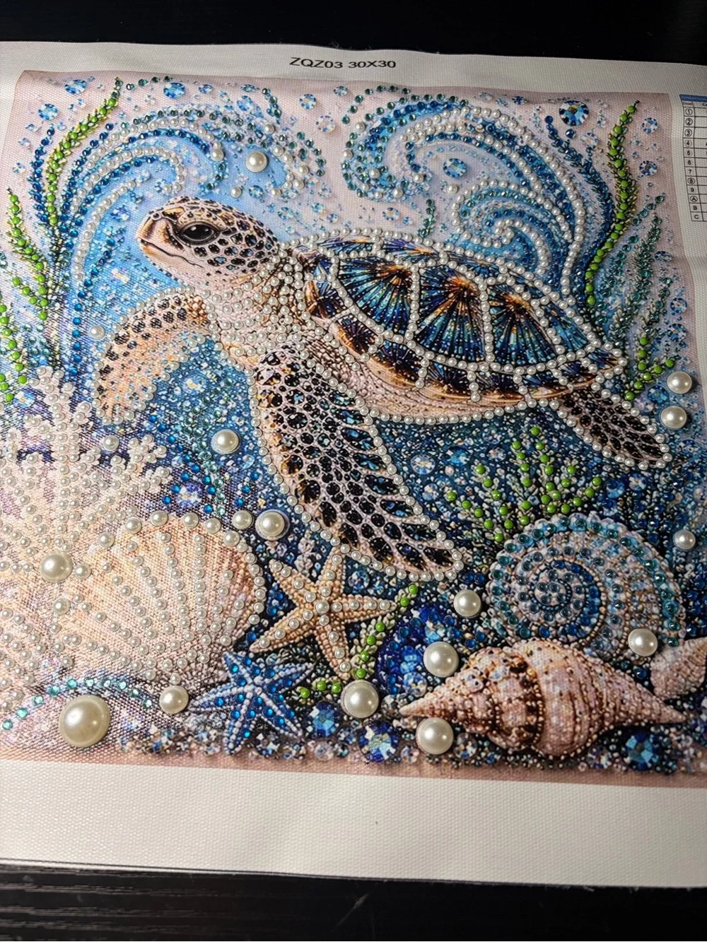 Ocean Turtle Pearl Embellished Wall Art - Blue & Green